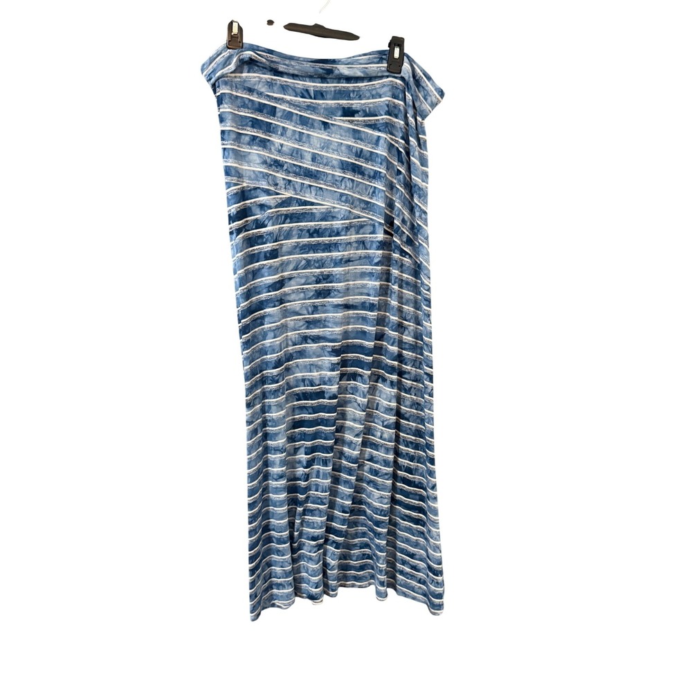 One World Blue White Tie Dye Striped Maxi Skirt Womens L Boho Hippie Festival L‎